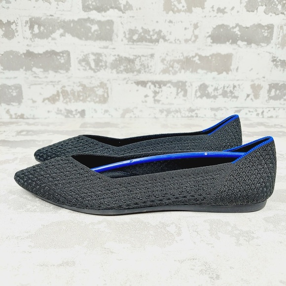 NEW Rothy's The Flat Black Knit Pointy Toe Slip On Loafers W144